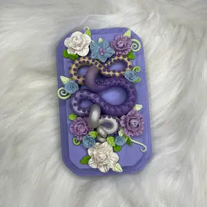 Purple peonies polymer clay wall art plaque