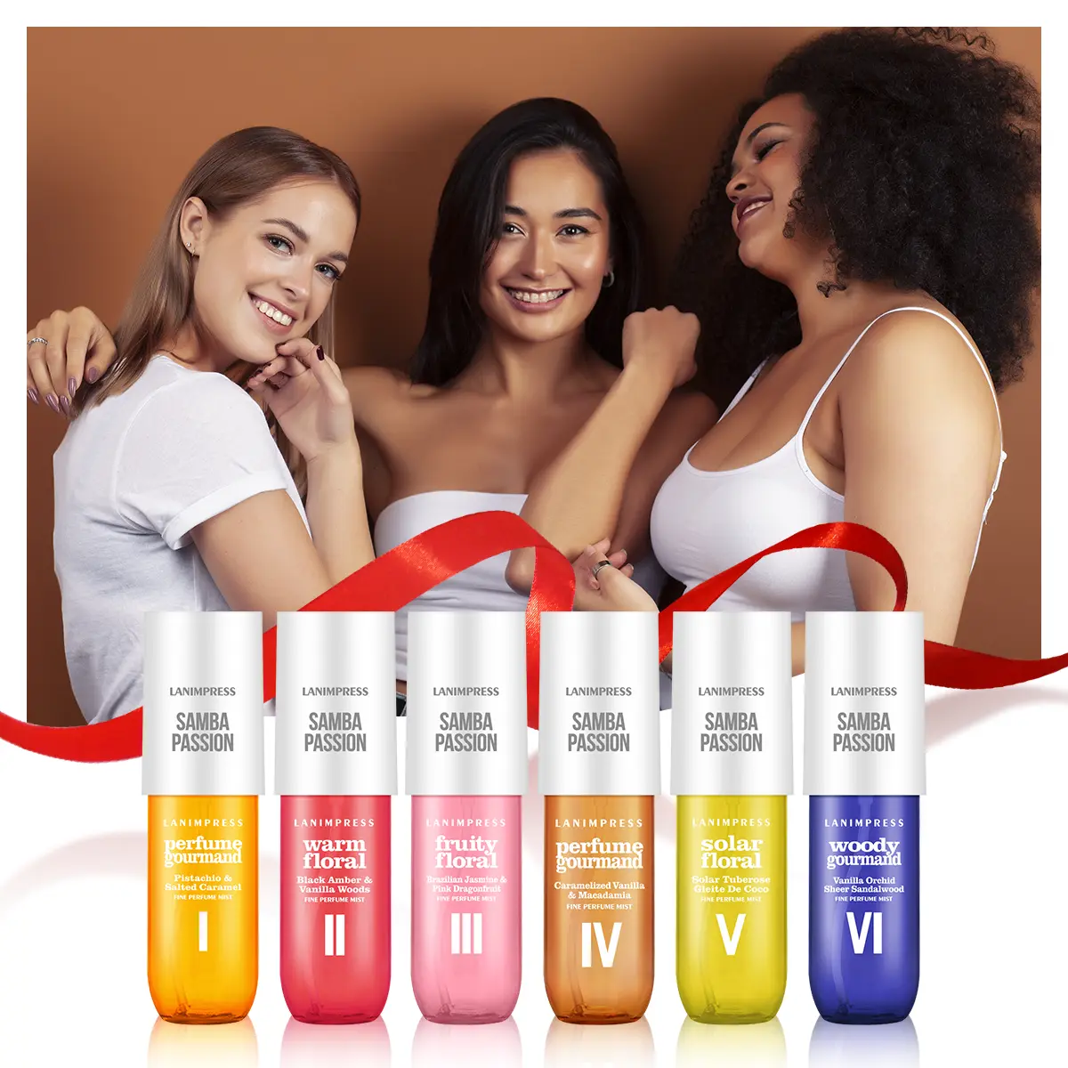 6 Different Types Fine Body & Hair Perfume Mist, SAMBA PASSION Women Mutli Series Flavor Spray, LANIMPRESS Long-Lasting Fragrance Spray, Natural Scent & Complicated Notes Experience, Travel Size Vanilla Amber Patchouli