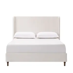 Harper Tall Upholstered California King Bed - Metal Structure Modern Neutral Bed, 54" High Cream White Chenille Tall Headboard, Elegant Simple Design, No Box Spring Needed, Easy Assembly, Metal Structure Beds, Modern Beds