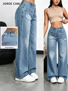 JORGE CARLI Twisted Effect Patchwork Casual Straight Leg Jeans, Long Pants, Simple Design, Comfortable and Stylish, Perfect for Daily Wear
