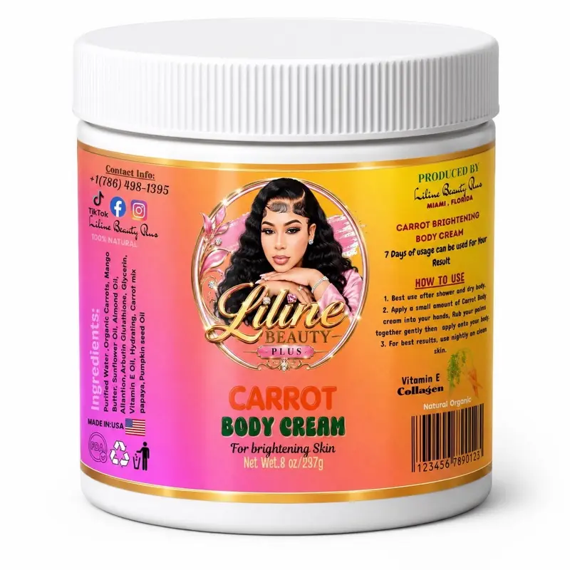 LilineBeautyPlus1 Carrot Body Cream, 8 oz - Nourishing, Brightening Formula for Radiant Glow Skin