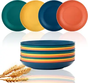 Dinner Plates Unbreakable Wheat Straw Plates  Plate Set of 12 Alternative for Plastic Plates  Plate for Kitchen Dishwasher Safe (9 Inches-4 colors)