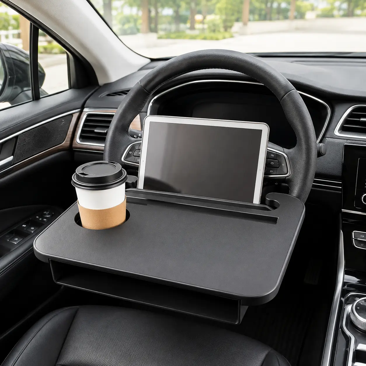 TIREVO 2-in-1 Steering Wheel Desk-Steering Wheel Tray Table with Seat Gap Filler Organizer Car Food Tray for Driver Car Desk for Laptop & Eating Tesla Model 3 Model Y Accessories Fits Most Vehicles Steering Wheels Birthday's Gift