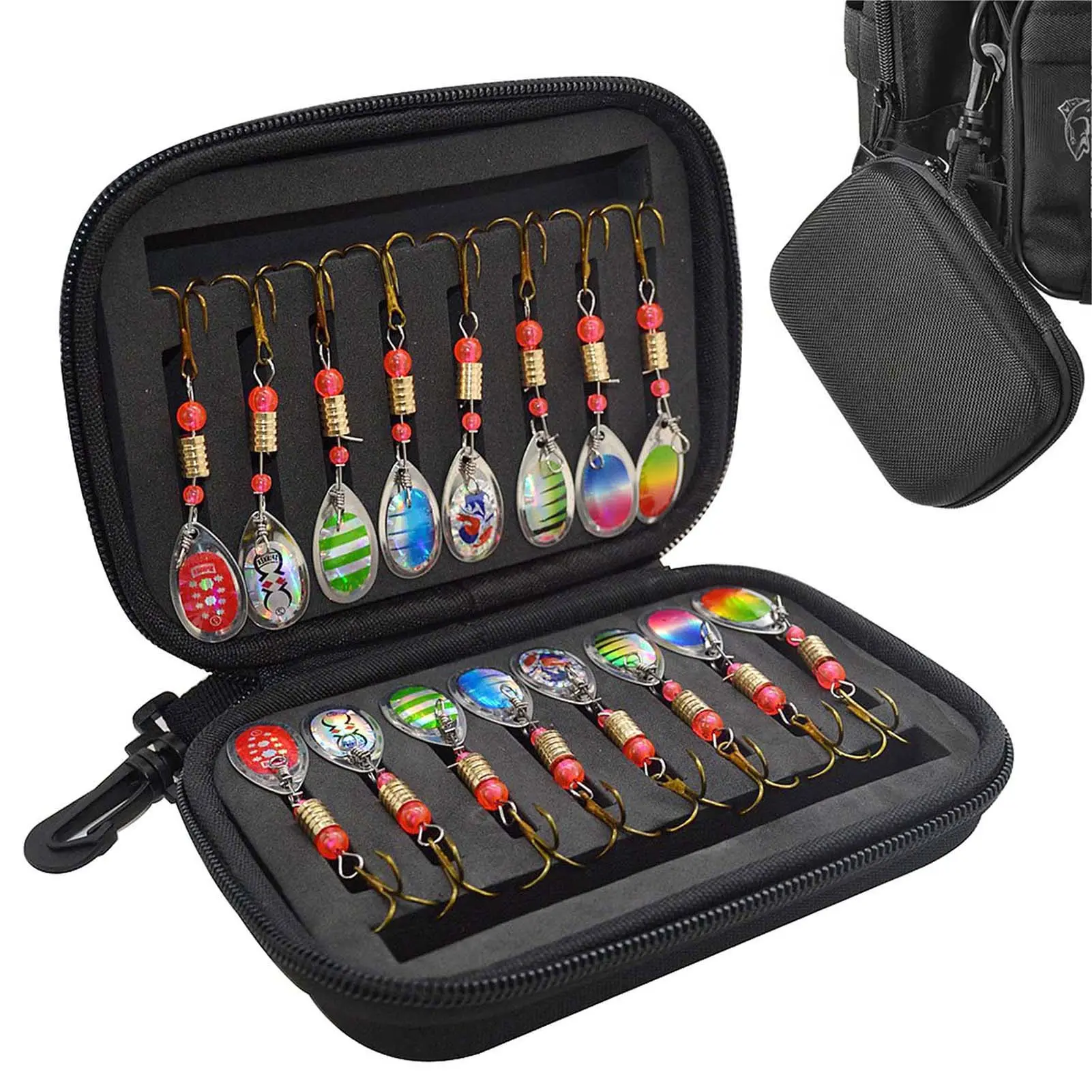 16-Piece Metal Spinner Lures Set, Fishing Equipment with Waterproof Oxford Tackle Bag for Freshwater & Saltwater Pike and Bass Fishing, Fishing Equipment Lures