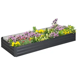 Outsunny Galvanized Raised Garden Bed, 1/2 PCS, Metal Planter Box, for Growing Vegetables, Flowers, Herbs, Succulents, 4' x 2' x 1' & 8' x 3' x 1',