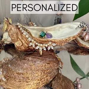 PERSONALIZED Gold-Gilded Pearlized Oyster Shell Stack | Coated in Resin | Handcrafted Ethereal Shell Tower | Unique Home Décor, Jewelry Dish, or Gift