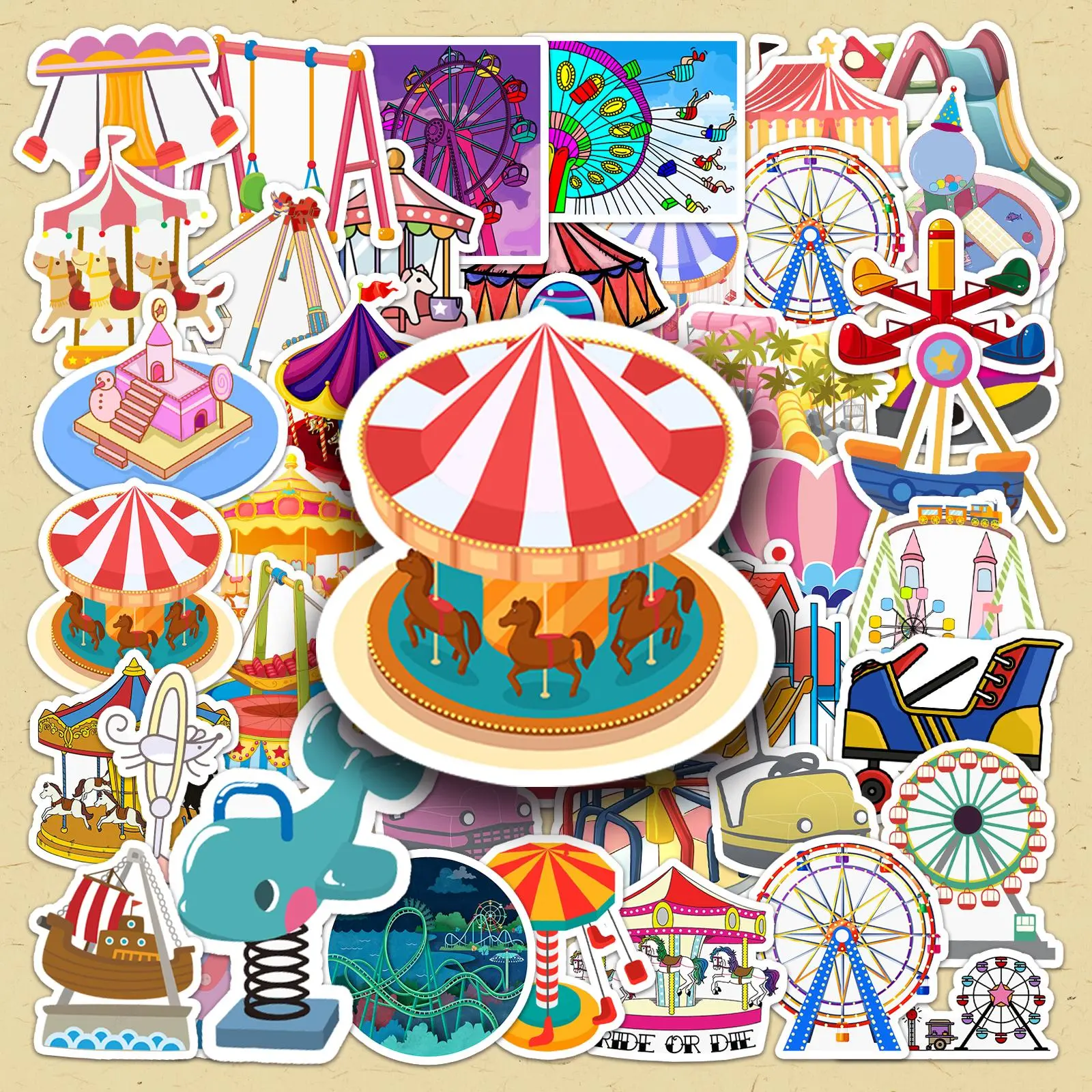 Carnival Themed Sticker, 50pcs/set Cartoon Creative DIY Decorative Sticker, DIY Decals for Water Bottle, Laptop, Phone Case, Scrapbooking, Journal Making