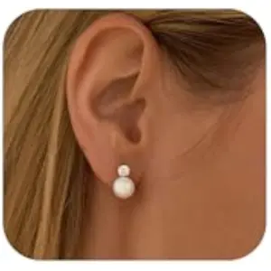 Pearl Earrings for Women 925 Sterling Silver Earring 14K Gold Plated Pearls Stud Earrings for Women Trendy White 5 6 7 8 9 10MM Pearl CZ Diamond Hypoallergenic Earring Jewelry Gift