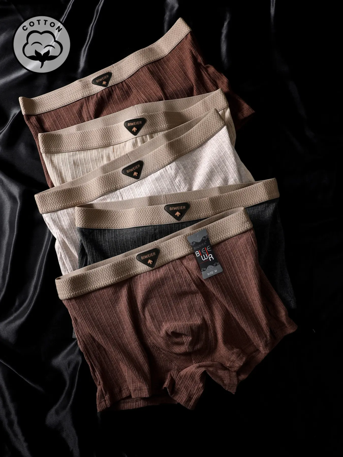 5 Pcs Biweier Men's Striped Cotton Boxer Shorts, Soft Skin-Friendly, Fashionable Morandi Style, Solid Color Underwear, Ideal Gift for Boys, Casual Elegant Underwear, Breathable Undergarments, Daily Casual Underwear, Underwear Boxers