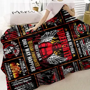 Ultra-Soft Cartoon Style Digital Print Blanket with Firefighter Design, Lightweight &, Ideal Gift for Friends & Family, Slogan Print Blanket