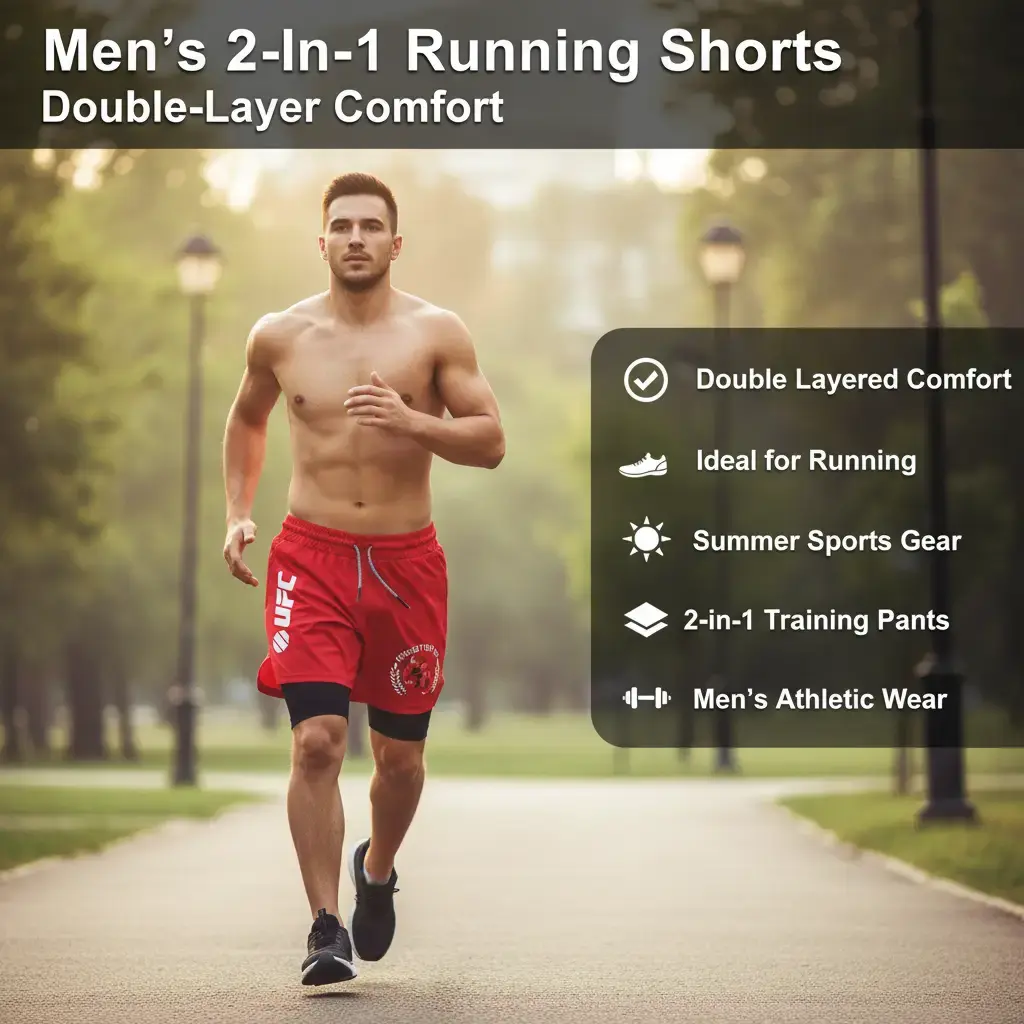 Men's Running Shorts, Summer Sports Double Layer 2-in-1 Training Pants, Men's Athletic Shorts men jorts casual double-layer short graphic short