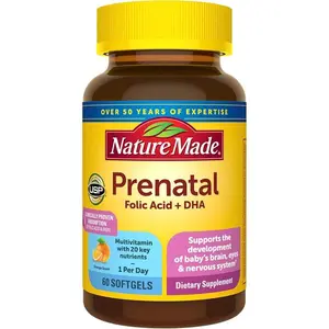 Nature Made Prenatal Vitamins for Women with Folic Acid + DHA, Prenatal Vitamin and Mineral Supplement for Daily Nutritional Support, 60 Softgels, 60 Day Supply