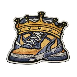 Patch Party Club, Sneaker KING iron on Embroidered Patch, 1-pc, Size 4", Applique for Clothing