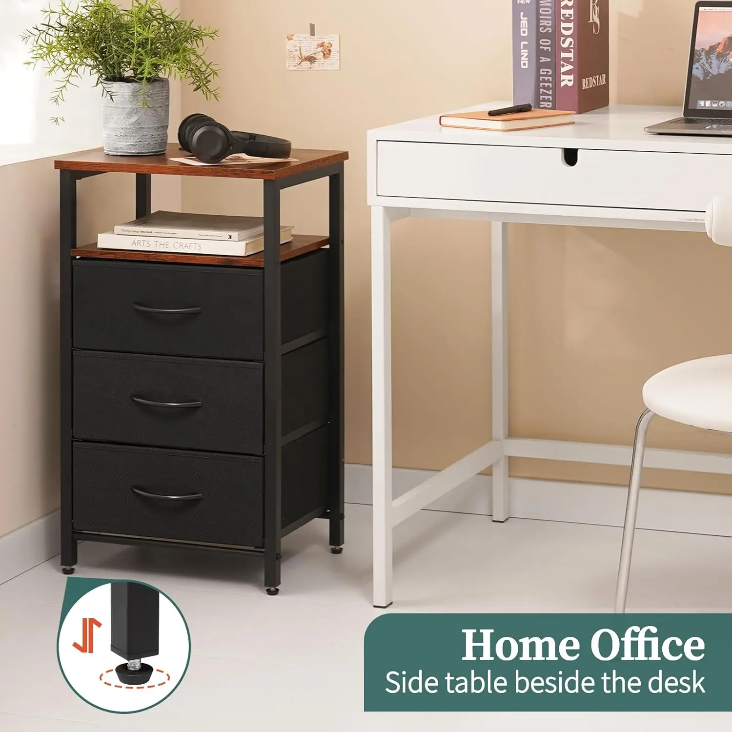 Slim Sofa Side Table with Drawers, Multi-Tier Storage End Table, Space Saving Organizer for Bedroom & Living Room