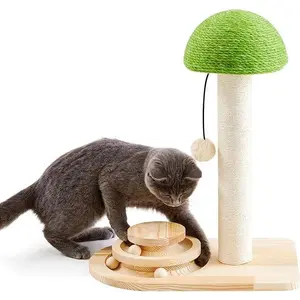 Mushroom Sisal Rope 2 In 1 Wooden Interactive Ball Track Ball Cat Scratching Post Cat Scratching Board