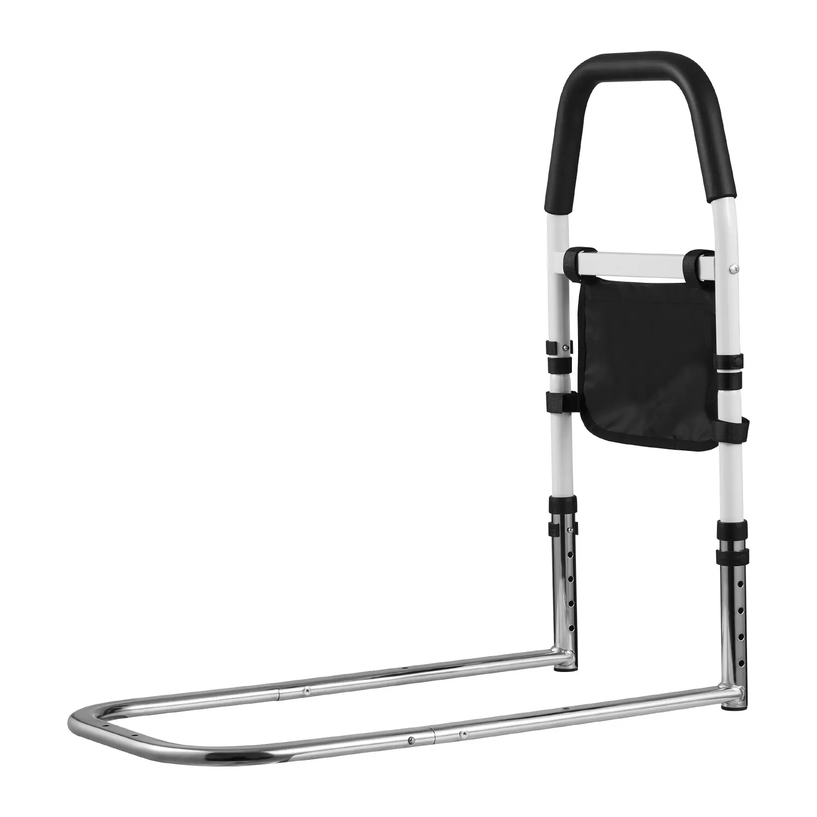 VEVOR Carbon Steel Bed Rail, Anti-Slip Grip Curved PU Handrail, Height-Adjust Pipe Bedside Cane, Fall Prevention Bars for Seniors, Fits King Queen Full Twin Beds, 6.6 Lbs