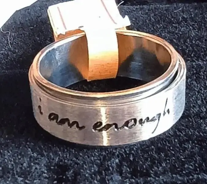 I Am Enough Fidget Ring Stainless Steel for Men or Women Inspirational Message Design