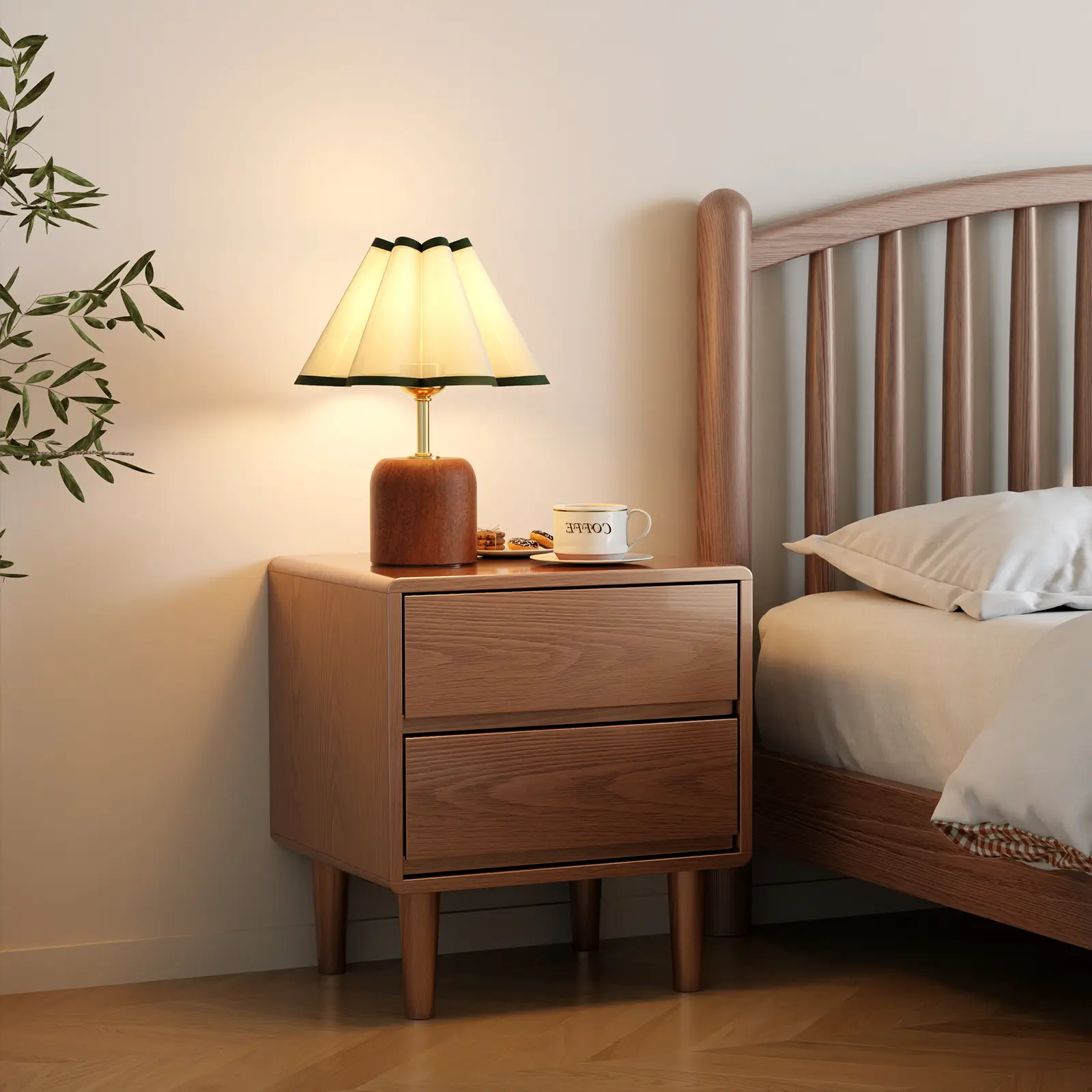 【Summer】Solid Wood Nightstand with Drawers, Mid Century Modern Small Nightstand for Bedroom, Dorm and Living Room