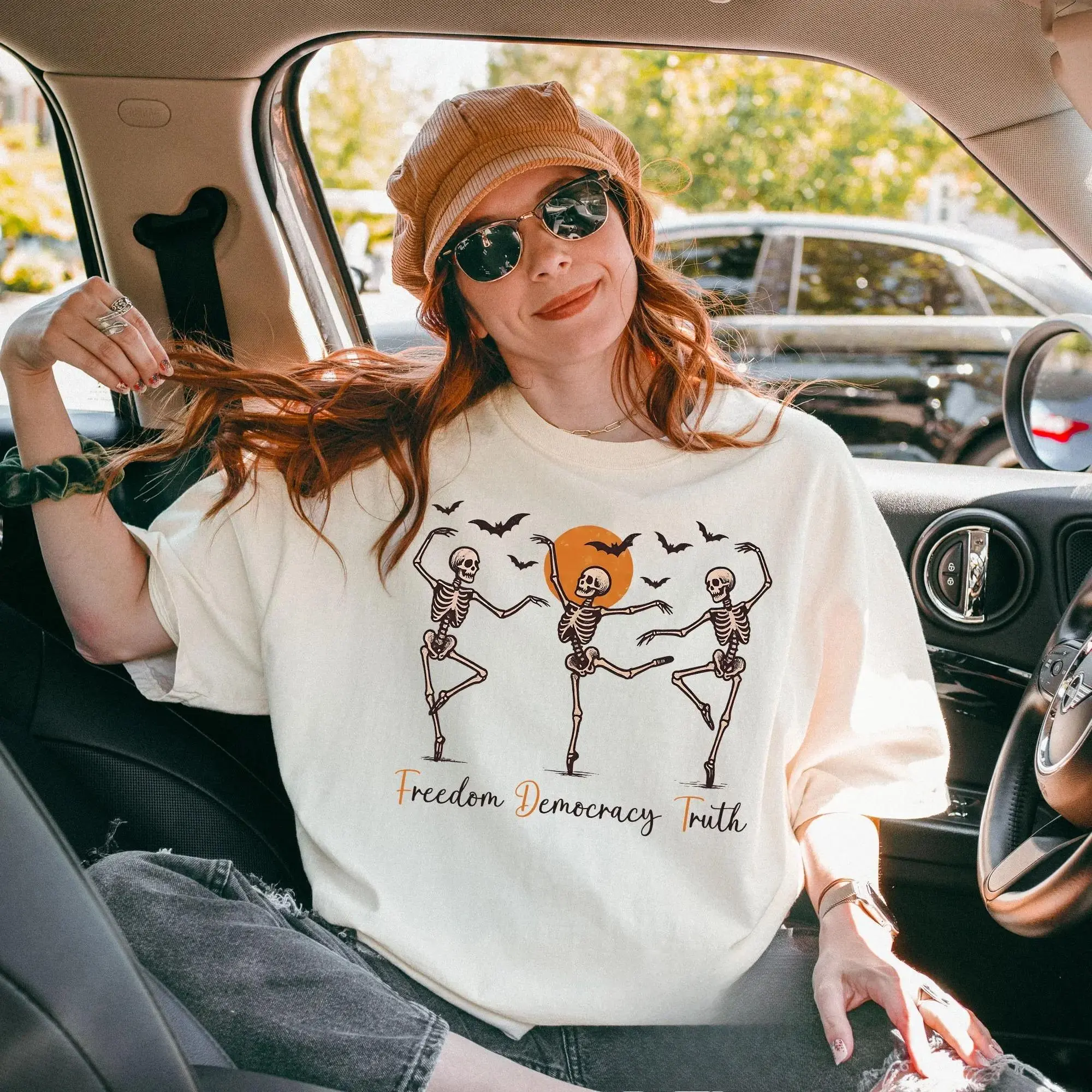 Subtle FDT 【100% cotton】 TShirt, Halloween Resist FDT Tee, Freedom Democracy Truth Fall Shirt, Anti Trump, Funny Skeleton Tee, Anti Maga