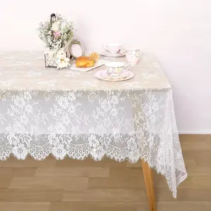 White Lace Tablecloth: 60 X120 Inches - Rectangular - Wedding Table Cloth Vintage Embroidered Lace Fabric Overlay for Summer Outdoor Party Reception Home Decor