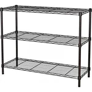 Standing Shelving Units, 36" W x 14" D x 32" H Metal Storage Shelves, Adjustable Carbon Steel Wire Shelving Rack Display Shelf for Garage Bathroom Kitchen  Office (3-Tiers, Black)