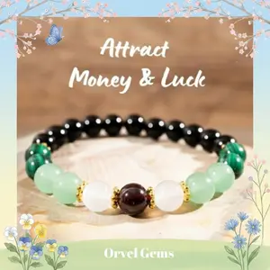 Abundance & Luck Crystal Bracelet – Malachite, White Jade, Garnet, Aventurine & Black Tourmaline | Handmade Gemstone Jewelry for Her | Thoughtful Mother’s Day Gift Daily Wear