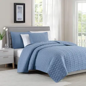 Set Coverlet Set Quilting Bedspread 3-Piece Set Microfiber Lightweight, Queen 90" x 92" Chambray