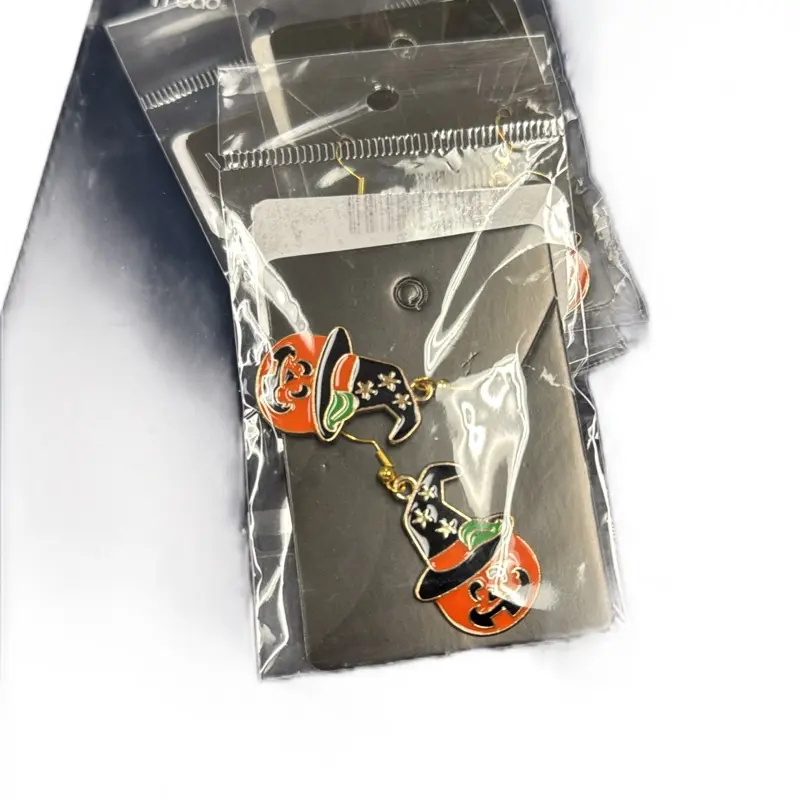 Pumpkin Halloween Earrings with Gold Plated Hat Design and Orange Enamel for Festive Accessory