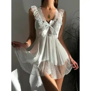 V-neck halter bow sleeveless nightgown, women's pajamas and dresses