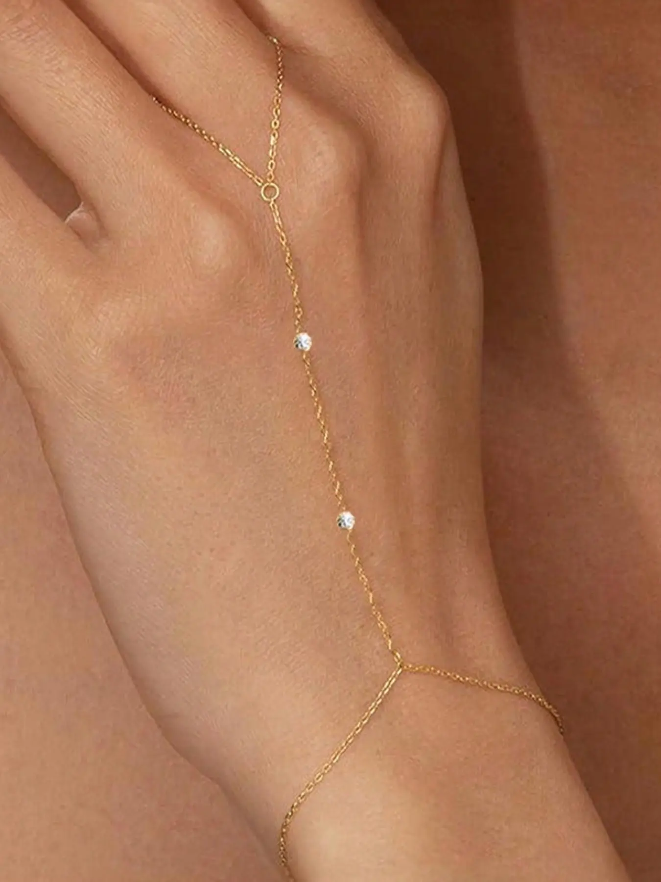 Finger Chain - Stainless Steel with Rhinestones, Zircon Bracelet, Sparkling Zircons Bracelets, Rhinestone Decorated Bracelet, Hand Chain Stackable Cuff Bracelets, Stacking Bracelet for Women & Girls, Perfect for Wedding Jewelry, Daily Wear