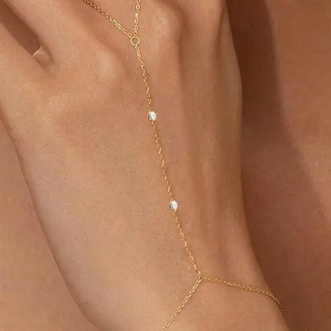 Finger Chain - Stainless Steel with Rhinestones, Zircon Bracelet, Rhinestone Decorated Bracelet, Hand Chain Stackable Cuff Bracelets, Stacking Bracelet for Women & Girls, Perfect for Wedding Jewelry, Daily Wear, Pretty Bracelet