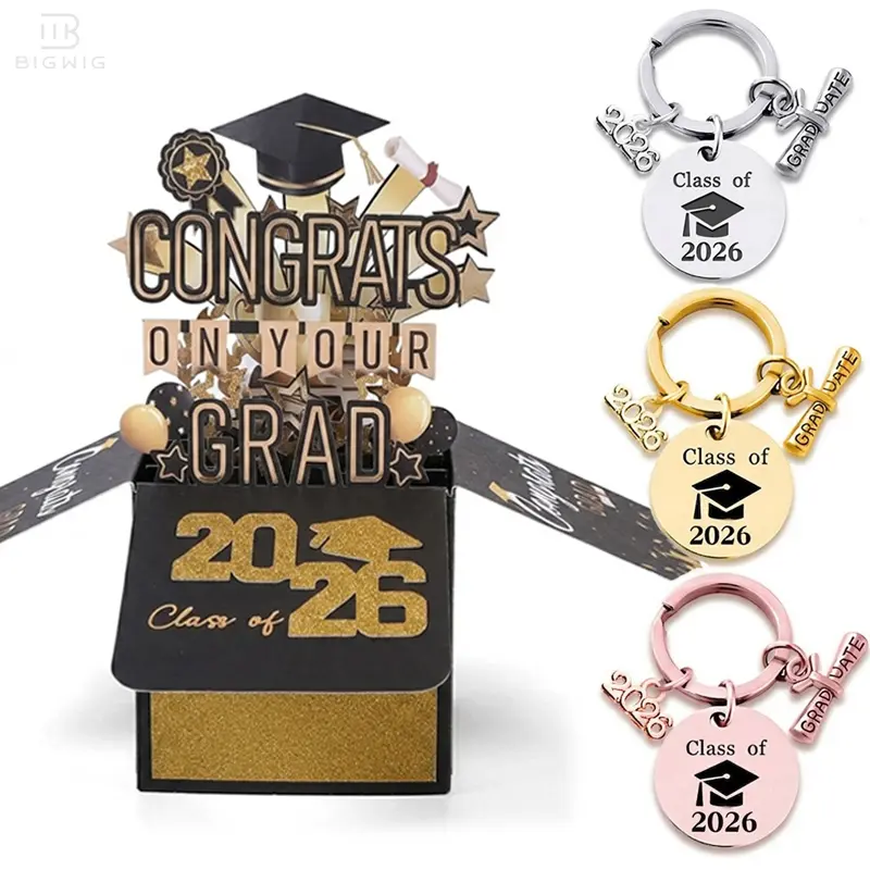 Class of 2026 Graduation Keychains with 3D Pop Up Card Keyring Graduation Party Favors Gifts, Congrats Grad Gift for High School or College Graduate
