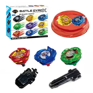 Three Round Gyroscopes Set with Spinning Top Base, String Launcher, Handle (colors Random), Fun Durable Outdoor Toy for Kids and Adults