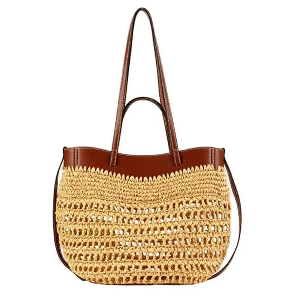 Women's Straw Shoulder Bag Large Rattan Woven Totes Summer Travel Beach Handbag Handmade Top Handle Purse