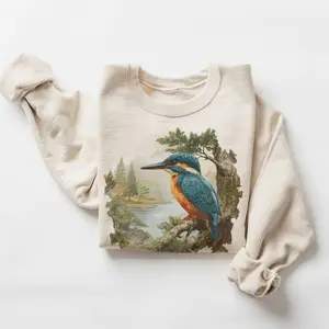 Retro Kingfisher Bird Sweatshirt - Vintage Style Birdwatching Crewneck - Wildlife Birding Gift for Nature Lovers Sweatshirt - Lauriel Designs  8I