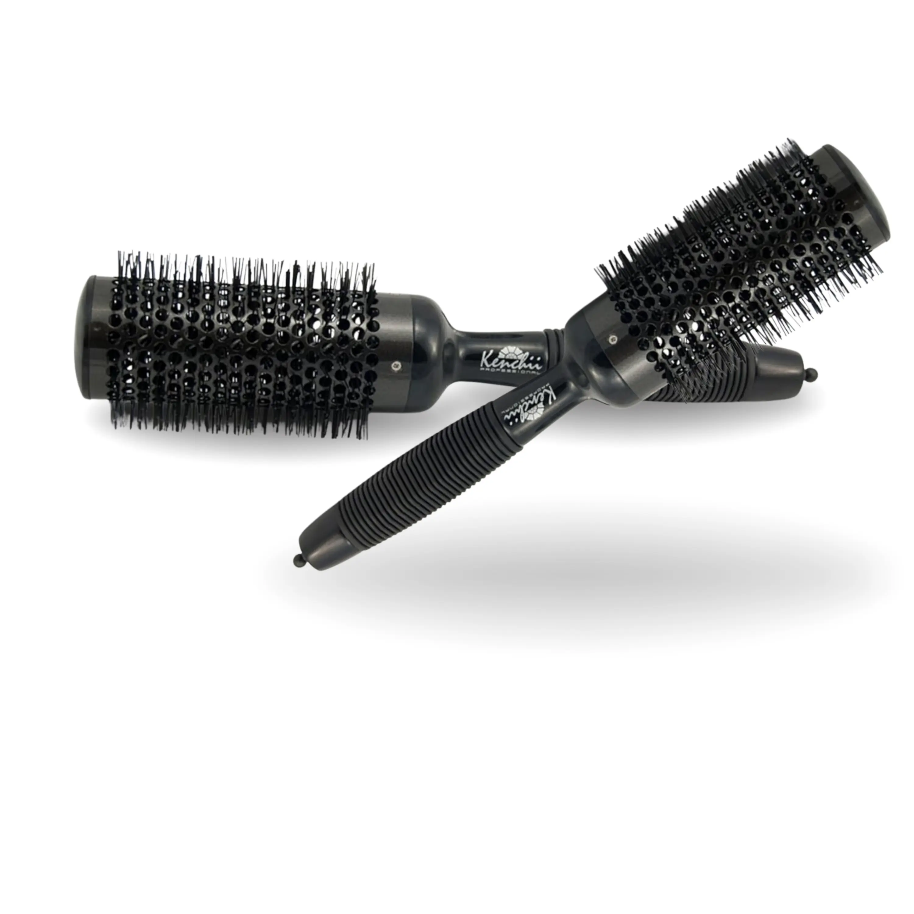 Kenchii Thermal Ceramic Brush with Ionic Anti-static Nylon Bristles Round Brush Maple Wood Handle Rubber Grip for Smooth Shiny Hair