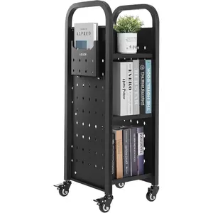 VEVOR Rolling Library Book Cart, 150 lbs Capacity, 17.7x 13.0x 34.6 - Inch Library Cart, Double Sided L - Shaped Shelves with 2 - Inch Lockable Wheels, Book Truck for Home Shelves Office and School, BlackVEVOR Super Brand Day