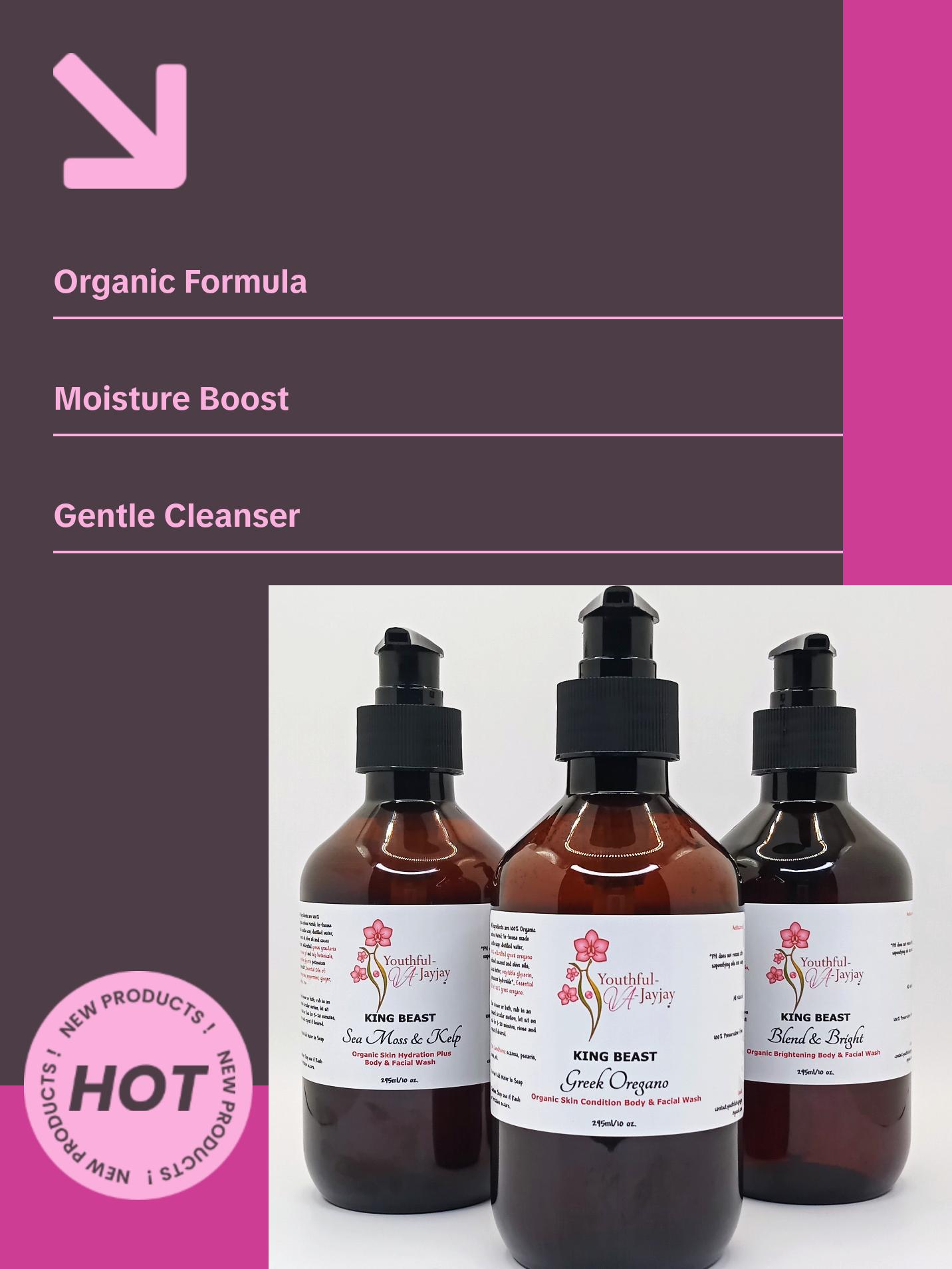 KING BEAST: Organic Sea Moss & Kelp Body & Facial Wash, 10 oz.