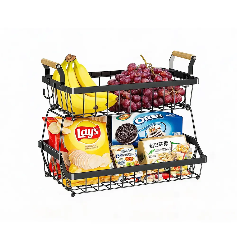 Multipurpose 2/3-Tier Detachable Storage Basket, Stackable Wire Organizer for Kitchen Countertop, Pantry, and Bathroom, Large Capacity Rack for Fruits, Snacks, and Cosmetics
