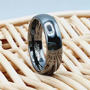 Men's Gunmetal Dome Tungsten Wedding Band, 8mm High Polished Gray Proposal Ring for Him