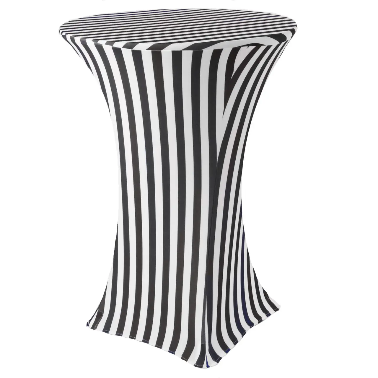 30 inch Highboy Cocktail Round Spandex Table Cover Black and White Striped 30 inch Highboy Cocktail Round Spandex Table Cover Black and White Striped