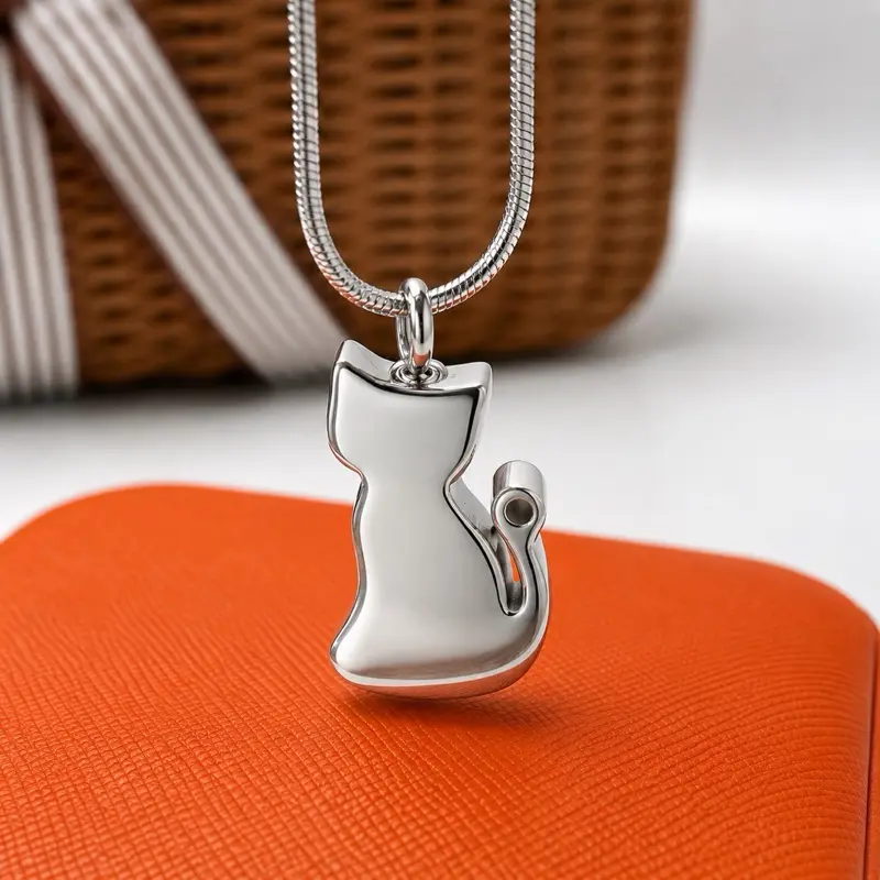 Stainless Steel Cat Cremation Jewelry Urn Necklace for Ashes Memorial Keepsake Pendant for Women Men Modern Design Durable & Corrosion Resistant Gift
