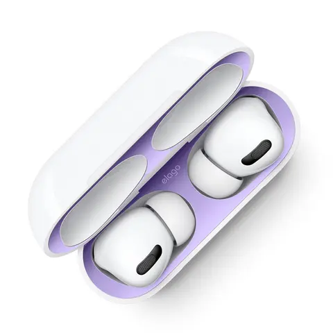 [elago Official] Adhesive Metal Dust Guard for AirPods Pro & 2 (2 Sets) - 0.04mm Thick Plate Accessory with Magnets, Precision Cutouts, Stable Adhesive Fit, Prevents Black Marks, Reduces Buildup, Protects Internal Magnet Zones, Easy Installation, Prevent