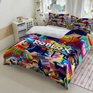 3pcs Roblox Game Character Print Bedding Set, Soft Polyester Flannel, Includes 1 Fitted Sheet & 2 Pillowcases, Perfect Gift for Kids