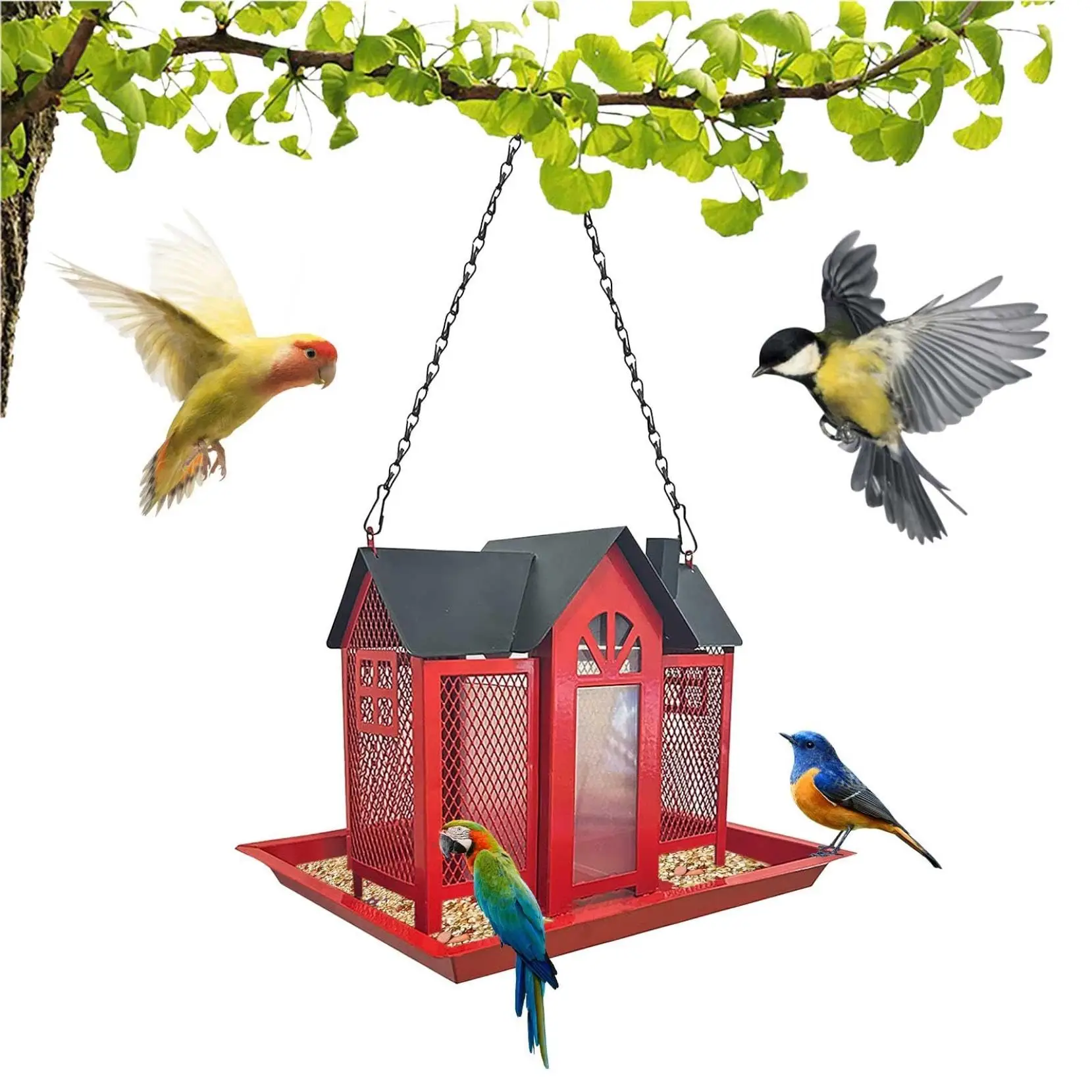 Outdoor Bird Feeder House, Large Capacity Bird Feeder with 3 Feeding Ports, Weatherproof & Durable Bird Feeder for Outdoor Yard Garden