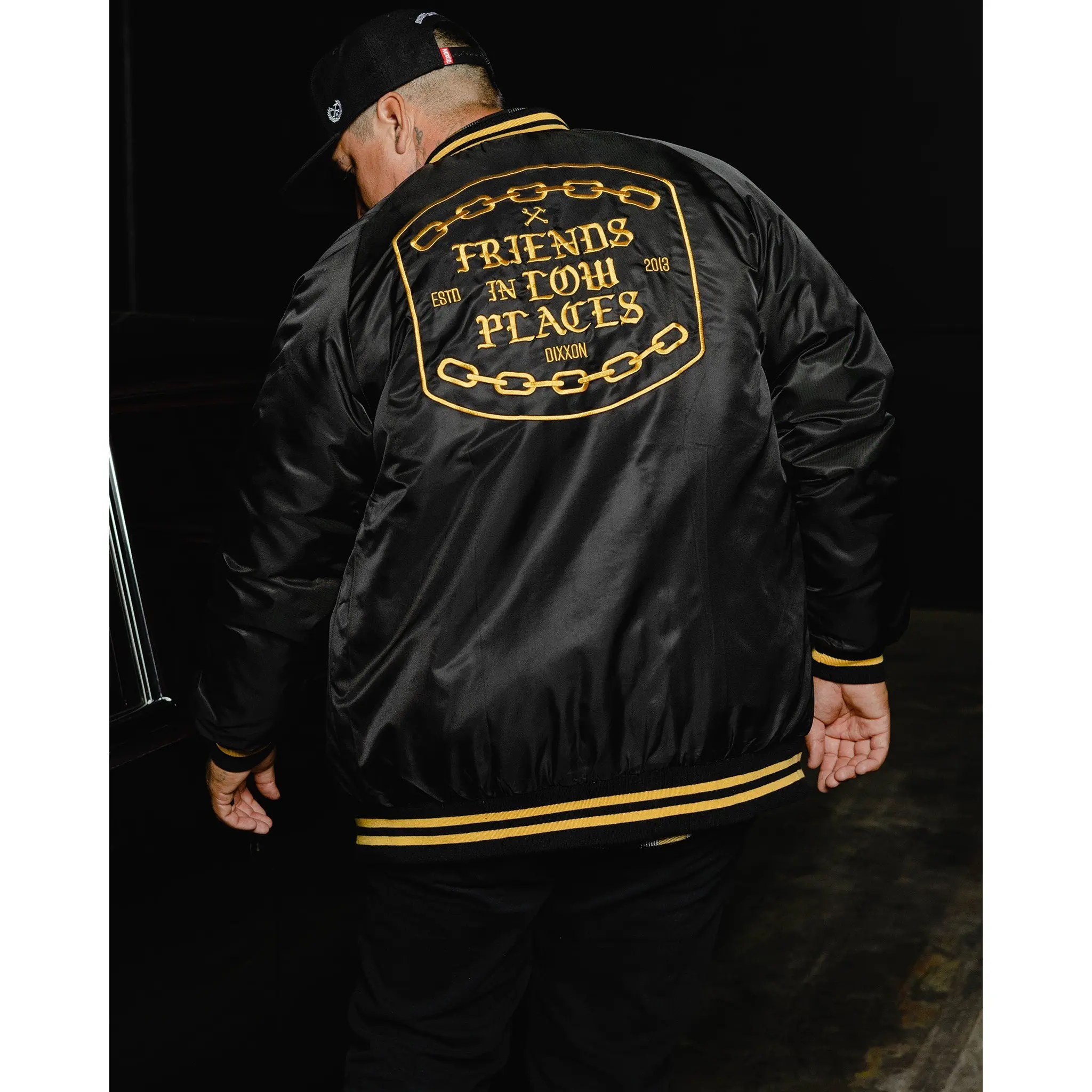 Friends in Low Places Nylon Varsity Jacket - Black Friends in Low Places Nylon Varsity Jacket - Black