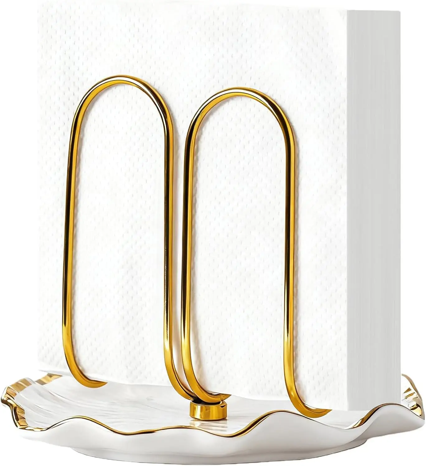 Modern Standing Napkin Holder for Table， Ceramic Gold Napkin Holders for Christmas Paper Napkins， Xmas Cocktail Tissue Dispenser,Servilleteros para Mesas for kitchen, dining, counter tops, outdoors