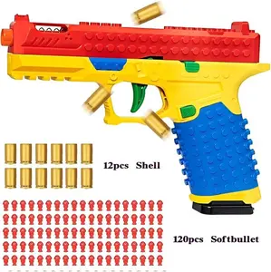 IUOUTG Tactical DIY Building Block Handle Set, Building Block Toy Gun, Funny DIY Buildings Blocks Kit Display Stand, Christmas Birthday Gift for Boys Girls,with Reusable Shells*12/Bullets*120,Automatic toy gun, without loading, can shoot directly.