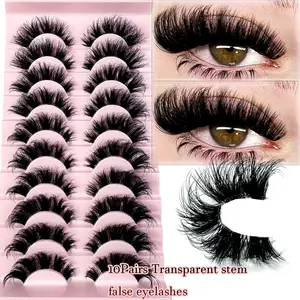 10 Pairs Natural 8D Fluffy False Eyelashes Wispy Lashes 3D Volume Strip Lashes D Curl Fake Eyelashes With Clear Band Eye Lashes Thick And Soft Curly Eyelashes For Halloween Cosplay Manga Lashes