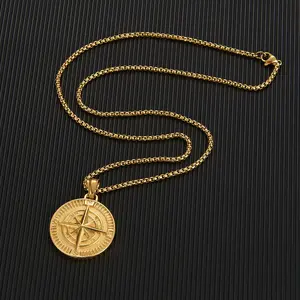 Men's Compass Pendant Necklace Titanium Steel Material Nautical Compass Shape and Amulet Meaning Inspirational Graduation Season Gift Fashion Jewelry